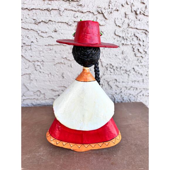 VTG Mexican Folk Art Doll-Big Eyes Papier Mâché Figurine-Hand Painted 60s–70s - Picture 3 of 8